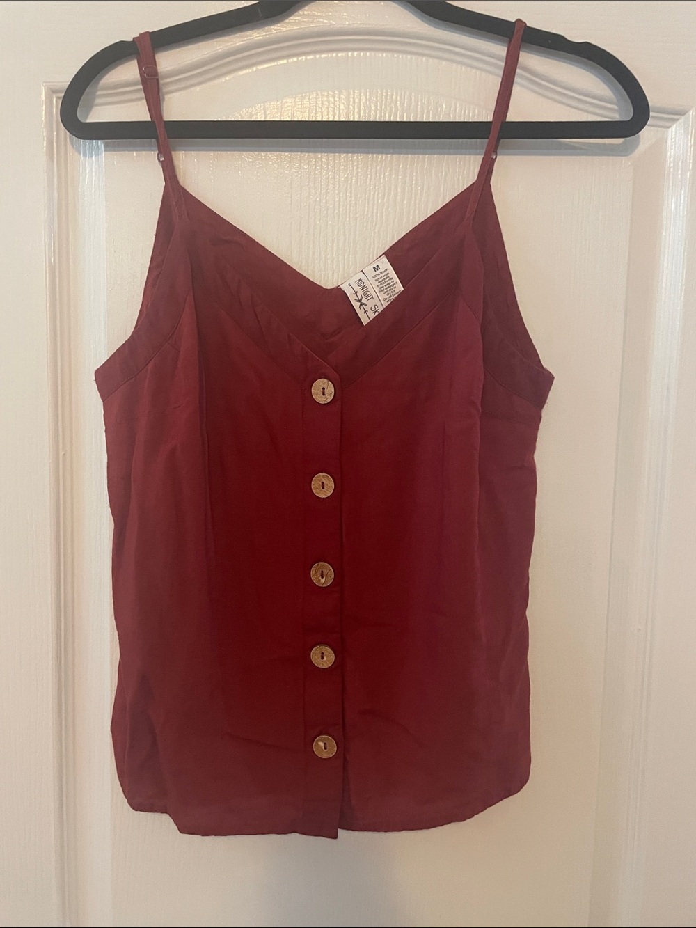 Button-Front Spaghetti Strap Cami in Deep Wine